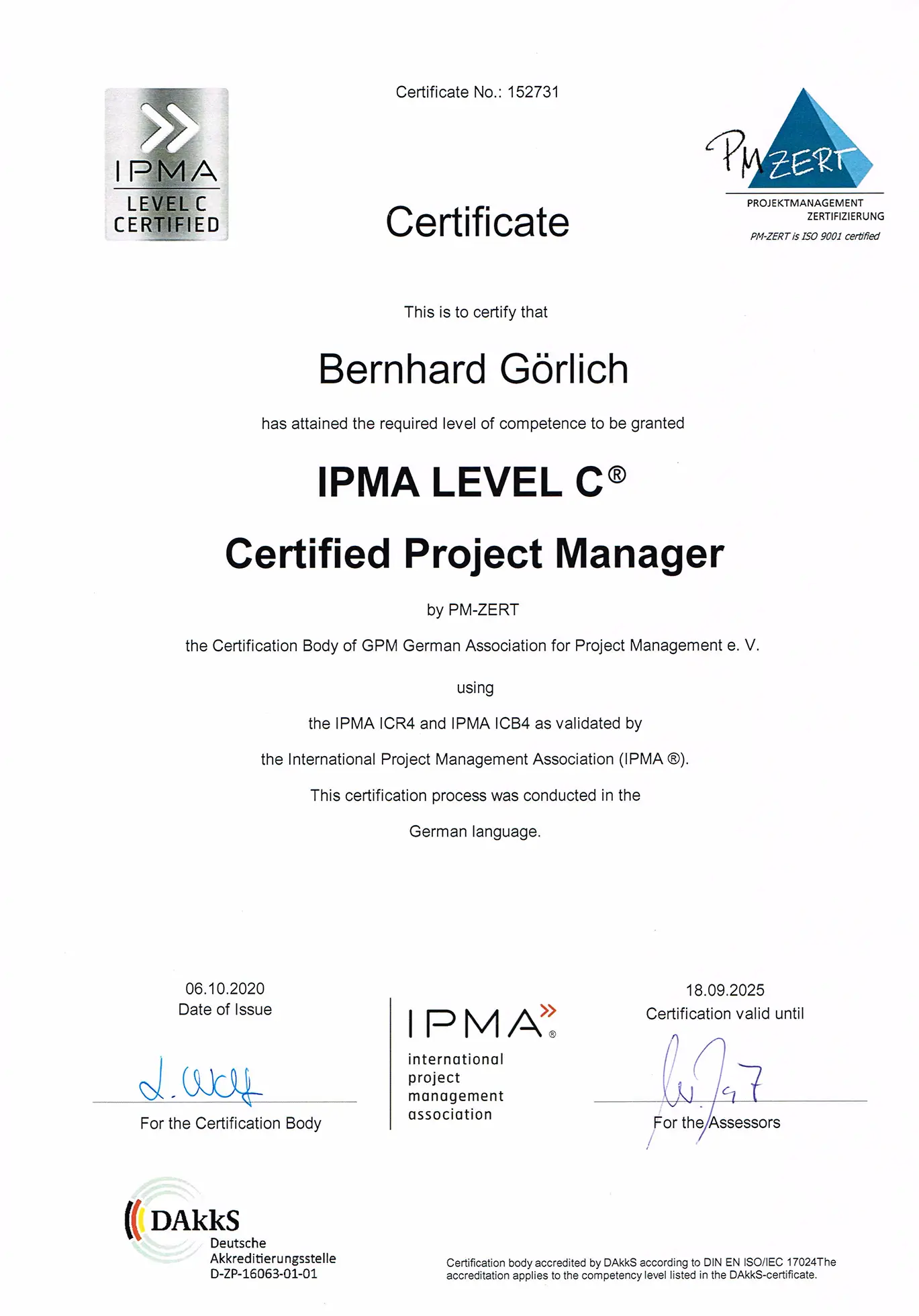 IPMA Level C - Certified Projekt Manager